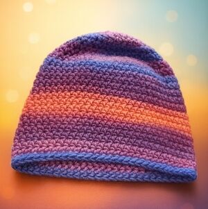Hand-Crocheted Wool Blend Beanie – Chroma Yarn “Galentine” Gradient